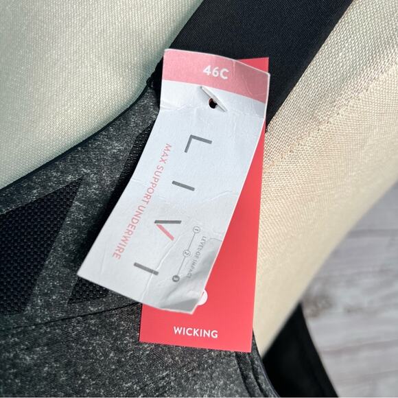 Livi Active Sport Bra 46C Molded UW Adjustable Wicking Gray Max Support NEW - Picture 5 of 10